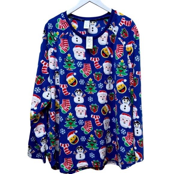 NEW Christmas Fleece Top XXL Unisex Blue Holiday Santa Long Sleeve Pullover - Picture 1 of 8